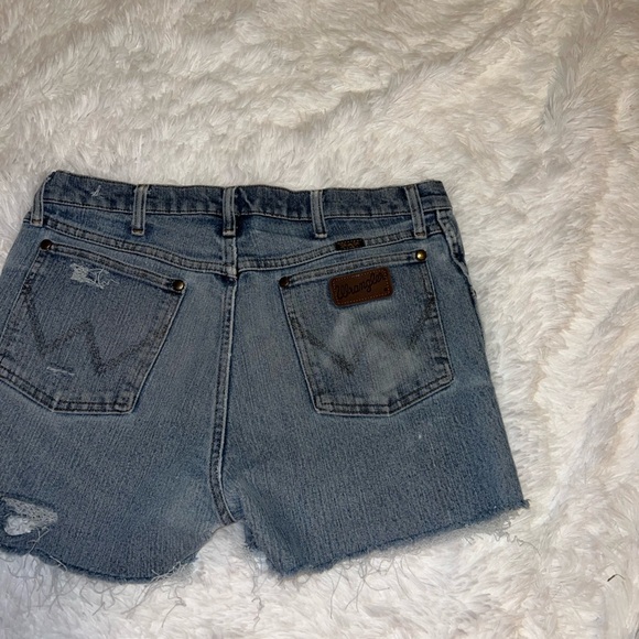 Wrangler Pants - Wrangler Light Wash Denim Shorts size 34 Hand Distressed